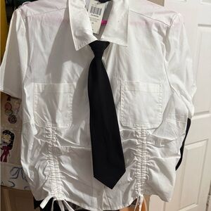 Hot Topic White Blouse with Black Tie